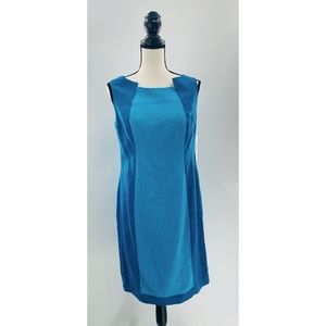Evan-Piconet Round Neck Poolside Aqua Combo Sheath Dress , NWT